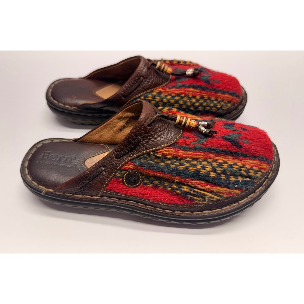 Born Womens Wool Leather Southwestern Mules Clogs Brown Red Size 8 39 MGF5